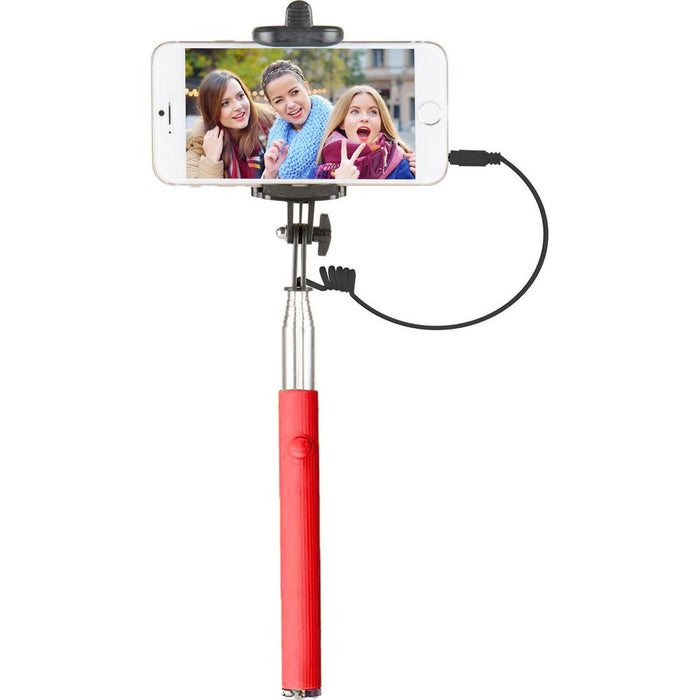 Vivitar 42" Selfie Stick with Built-In Shutter Release and Folding Clamp, Red