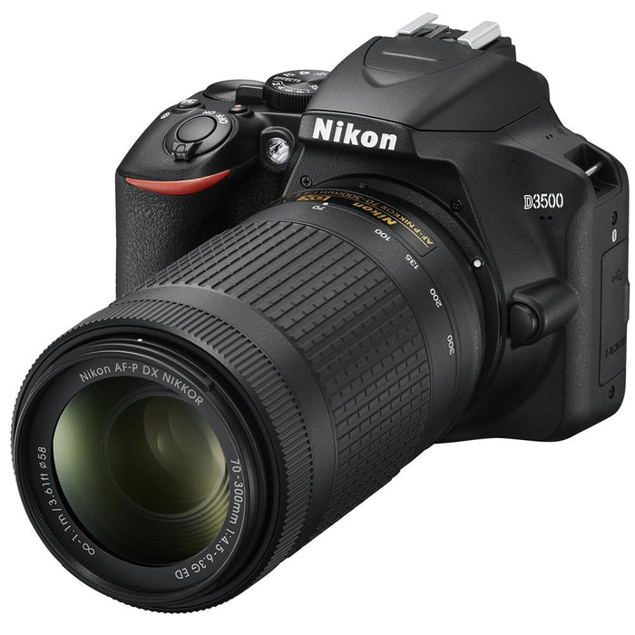 Nikon D3500 DSLR Camera w/ 18-55mm & 70-300mm Zoom Lens (Renewed) w/ 16GB Bundle