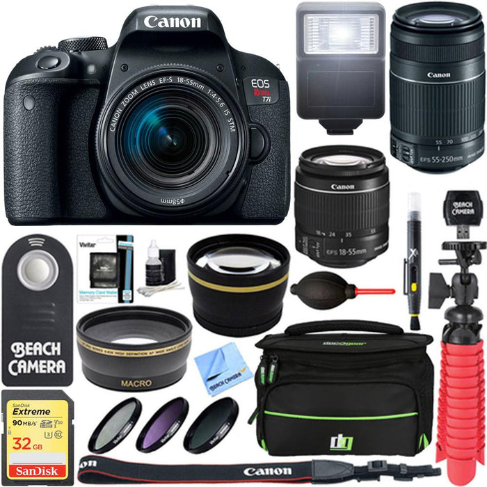 Canon EOS Rebel T7i DSLR Camera w/ EF-S 18-55mm & 55-250mm Lens 32GB Memory Kit