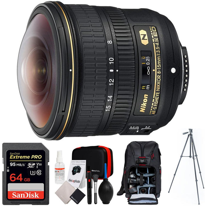 Nikon AF-S FISHEYE FX Full Frame NIKKOR 8-15mm Fixed Zoom Lens + 64GB Bundle