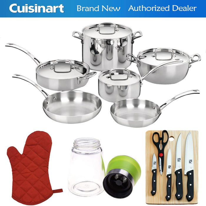 Cuisinart 10Pc. French Classic Tri-Ply Stainless Set (FCT-10) + Knife Bundle