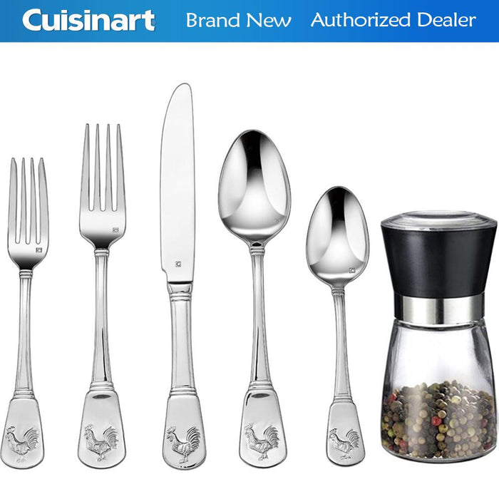 Cuisinart CFE-01-FR20 20-Piece Flatware Set, French Rooster with Spice Mill