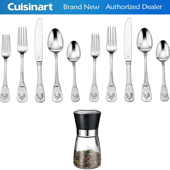 Cuisinart CFE-01-FR20 40-Piece Flatware Set, French Rooster with Spice Mill