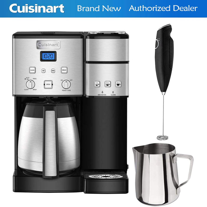 Cuisinart 10-Cup Single-Serve Brewer Coffeemaker Silver + Milk Frother & Carafe