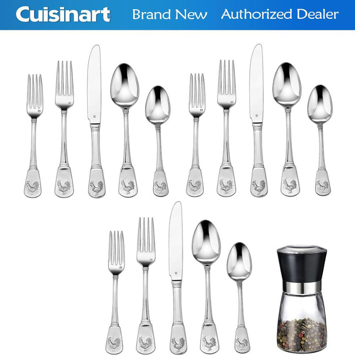 Cuisinart CFE-01-FR20 60-Piece Flatware Set, French Rooster with Spice Mill