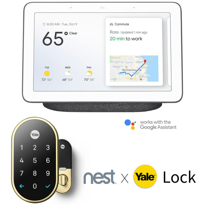 Google Nest Hub with Google Assistant (Charcoal) and Nest X Yale Lock (Oil Rubbed Bronze)