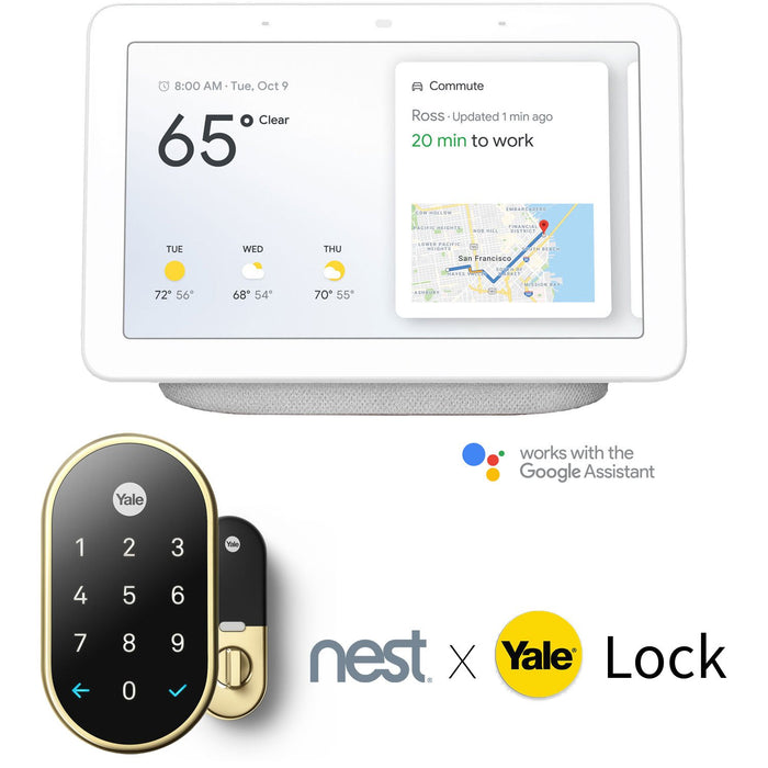 Google Nest Hub with Google Assistant (Chalk) and Nest x Yale Lock (Oil Rubbed Bronze)