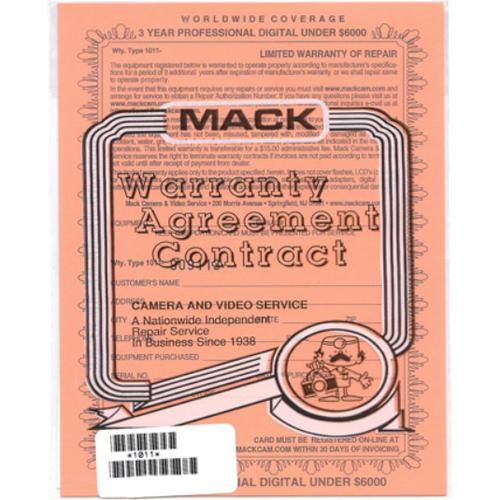 Mack Three Year Extended Digital Camera Warranty Certificate for Cameras up to $6000