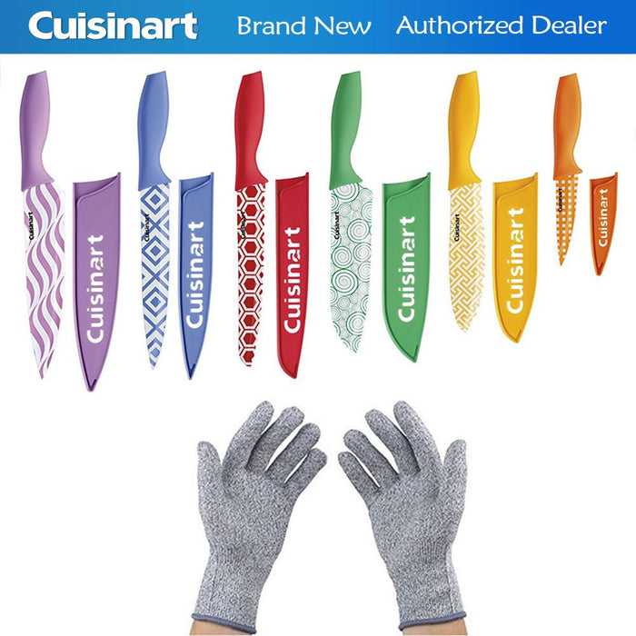 Cuisinart 12 Piece Printed Color Knife Set With Blade Guards w/Safety Gloves