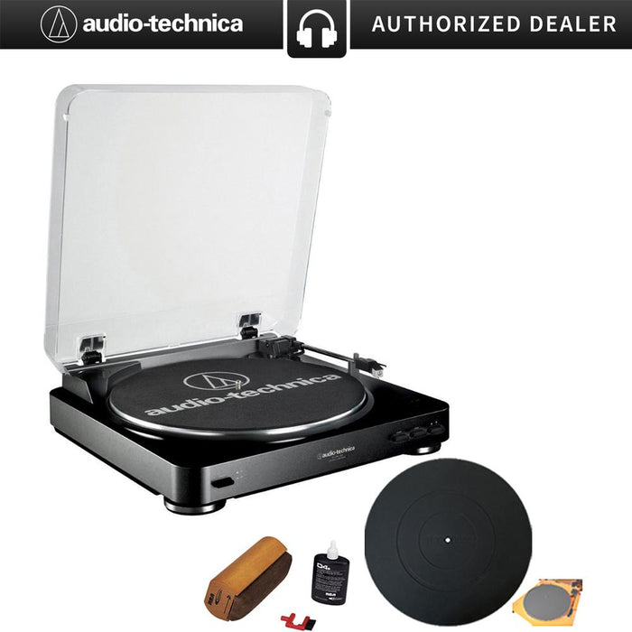Audio-Technica AT-LP60 Fully Automatic Stereo Turntable System- Black w/ RCA Turntable Cleaning