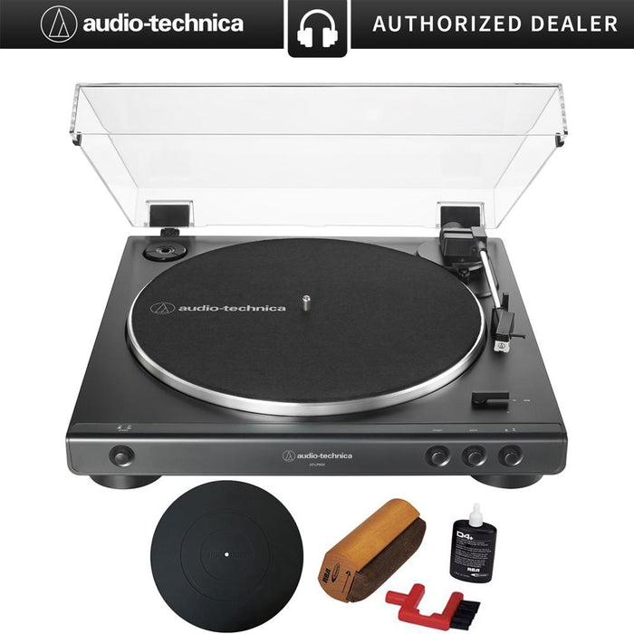 Audio-Technica AT-LP60X Black Automatic Belt-Drive Stereo Turntable Black + Essentials Bundle