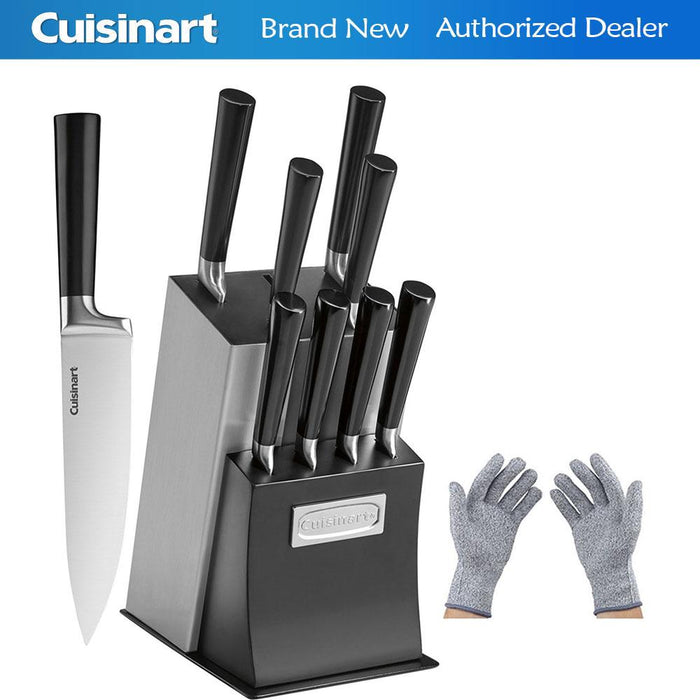 Cuisinart 11 Pc Vetrano Collection Cutlery Knife Block Set Black w/Safety Gloves