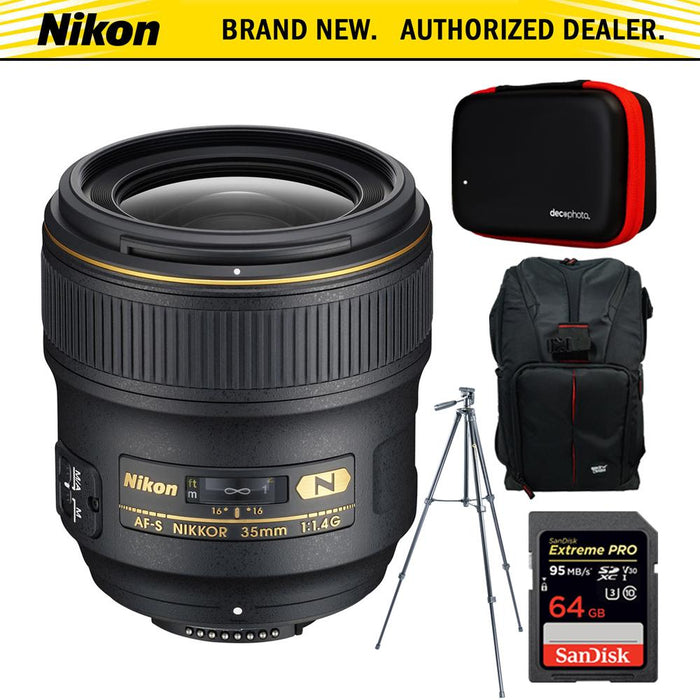 Nikon AF FX Full Frame NIKKOR 35mm f/1.4G Fixed Lens + 64GB Accessories Bundle