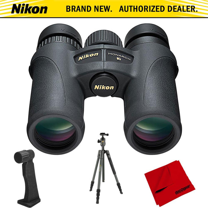 Nikon Monarch 7 8x30 Water/Fog Proof Binoculars + Aluminum Travel Tripod Bundle