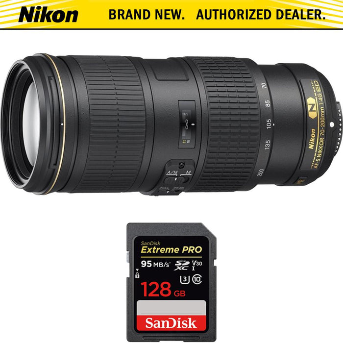 Nikon AF-S NIKKOR 70-200MM F/4G ED VR Lens + Sandisk 128GB Memory Card
