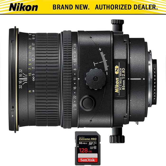 Nikon PC-E Micro NIKKOR 85mm f/2.8D Lens with SDXC 128GB UHS-1 Memory Card