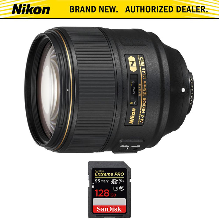 Nikon AF-S NIKKOR 105mm f/1.4E ED Lens w/ Sandisk 128GB Memory Card