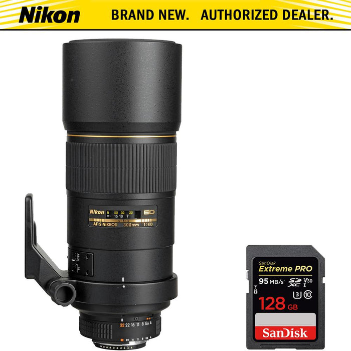 Nikon 300mm F/4 ED-IF AF-S Nikkor Lens + Sandisk 128GB Memory Card