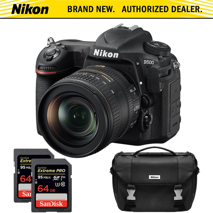 Nikon D500 20.9MP DX Format DSLR Camera w/ 16-80mm VR Lens Dual Pro Memory Card Bundle