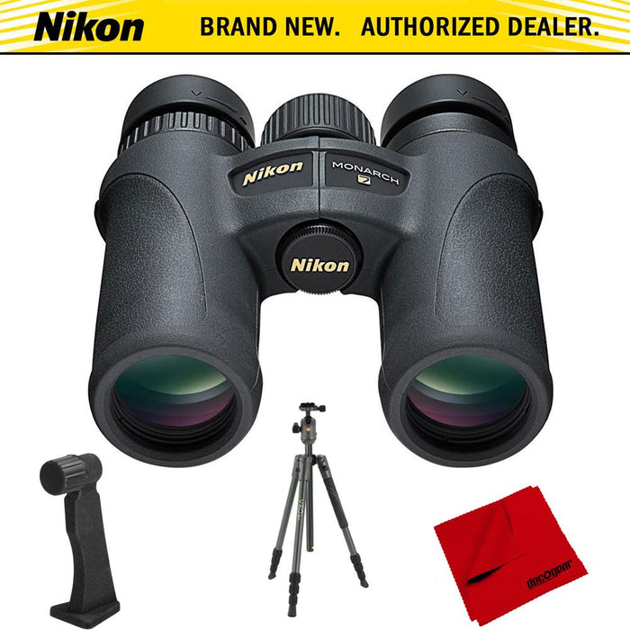 Nikon Monarch 7 8x42 Water/Fog Proof Binoculars + Aluminum Travel Tripod Bundle