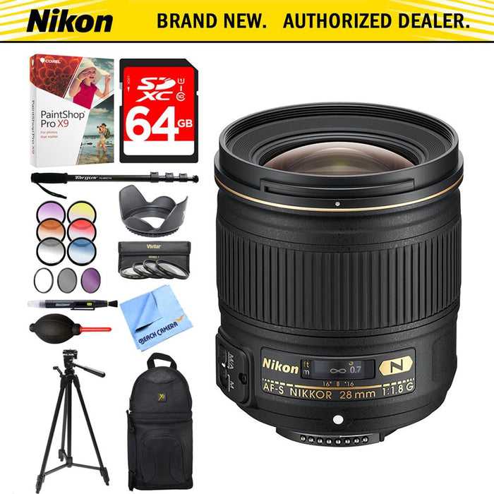 Nikon AF-S NIKKOR 28mm f/1.8G Lens + 64GB Accessories Bundle
