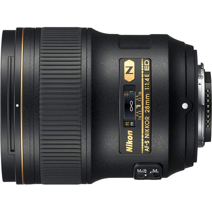 Nikon AF-S NIKKOR 28mm f/1.4E ED FX Full Frame Lens + 64GB Accessories Bundle