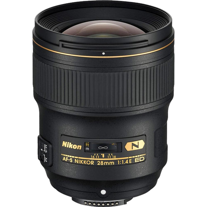Nikon AF-S NIKKOR 28mm f/1.4E ED FX Full Frame Lens + 64GB Accessories Bundle