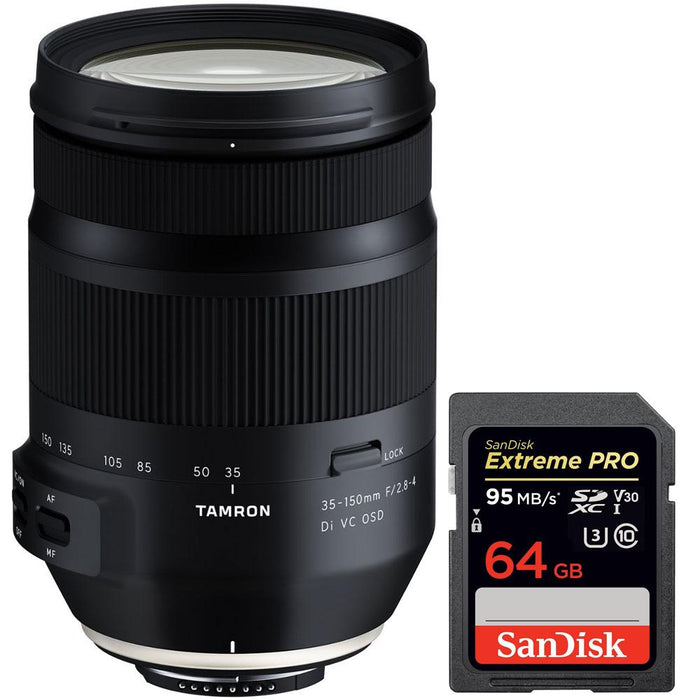 Tamron 35-150mm F/2.8-4 Di VC OSD Zoom Lens for Nikon + 64GB Memory Card