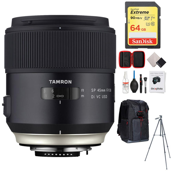 Tamron SP 45mm f/1.8 Di VC USD Lens for Canon EOS Mount+64GB Accessories Bundle
