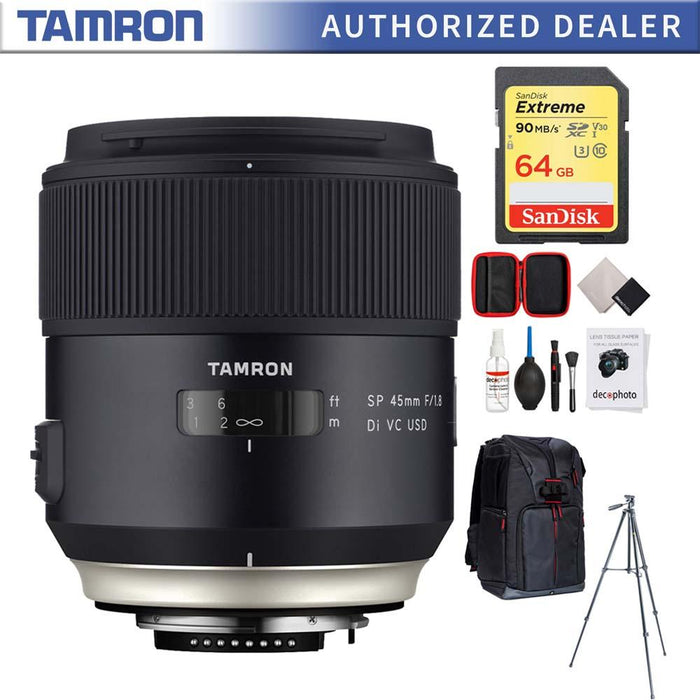 Tamron SP 45mm f/1.8 Di VC USD Lens for Nikon Mount + 64GB Accessories Bundle