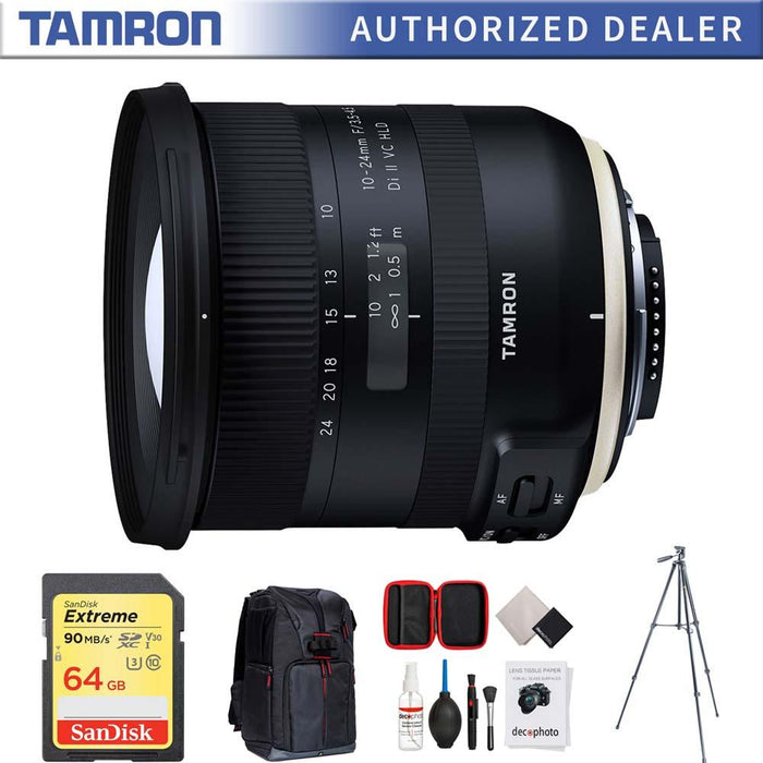 Tamron 10-24mm F/3.5-4.5 Di II VC HLD Lens For Nikon + 64GB Accessories Bundle