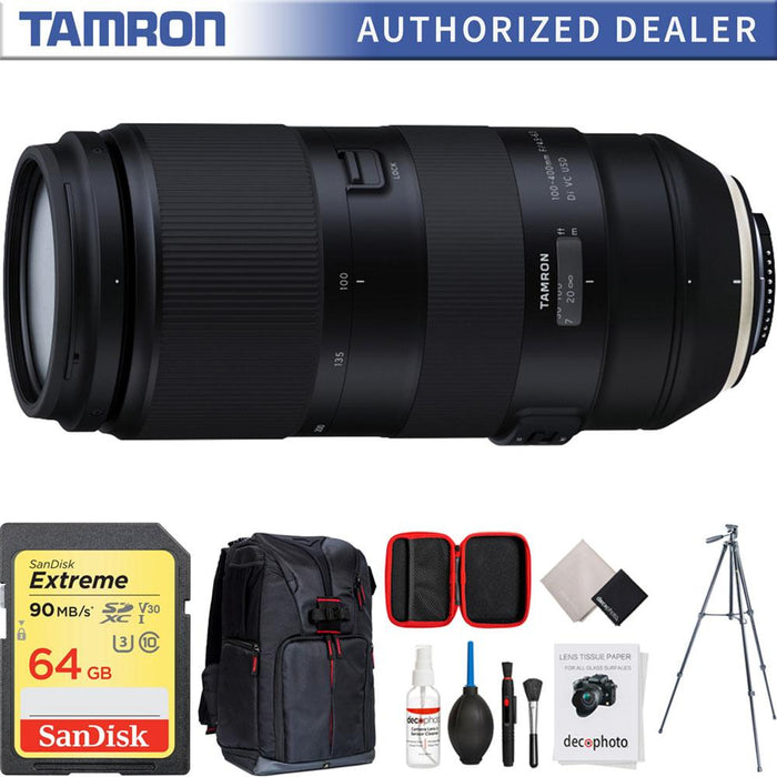 Tamron 100-400mm F/4.5-6.3 Di VC USD Zoom Lens w/ 64GB Accessories Bundle