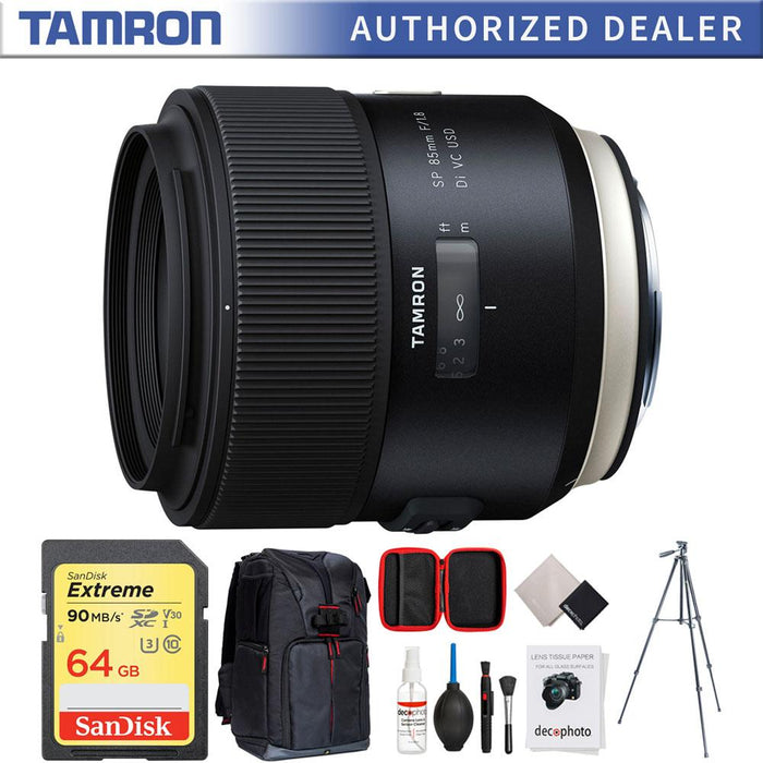Tamron SP 85mm f1.8 Di VC USD Lens for Canon (F016) w/ 64GB Accessories Bundle