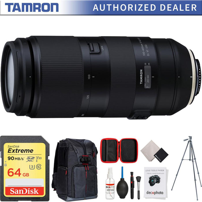 Tamron 100-400mm F/4.5-6.3 Di VC USD Lens for Canon w/ 64GB Accessories Bundle
