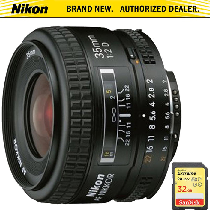 Nikon 35mm F/2D AF Nikkor Lens + 32GB Memory Card