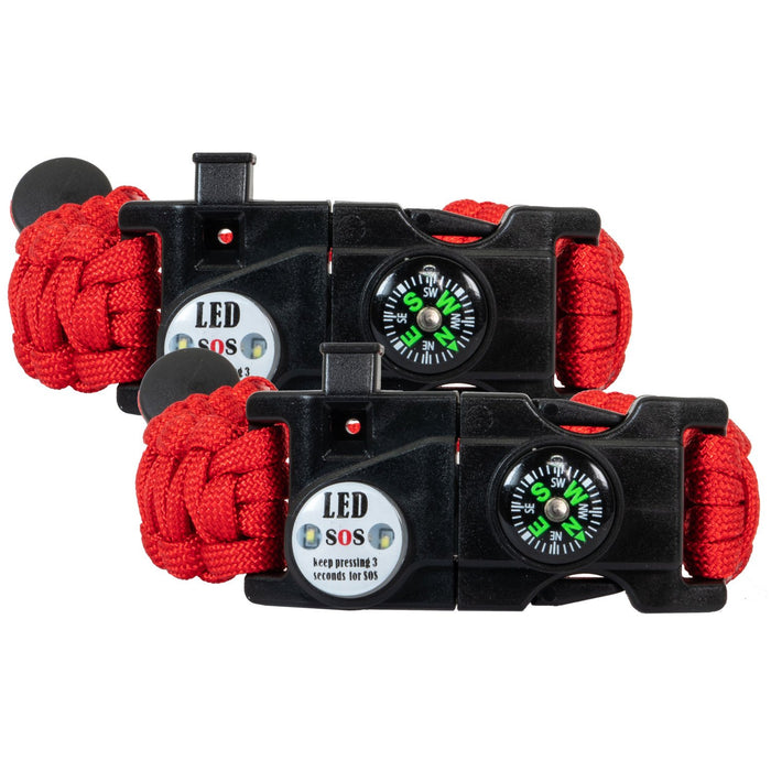Deco Essentials 2-Pack Tactical Emergency Paracord Bracelet w/ SOS LED Whistle Knife Multi Tool