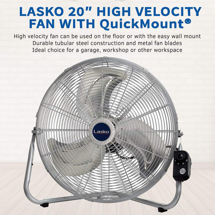 Lasko 2265QM 20" Max Performance High Velocity Floor/Wall Mount Fan - Silver