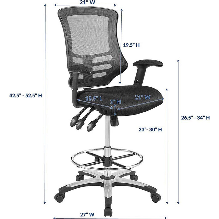 Modway EEI-3043-BLK Calibrate Drafting Office Chair for Standing Desks, Black Mesh