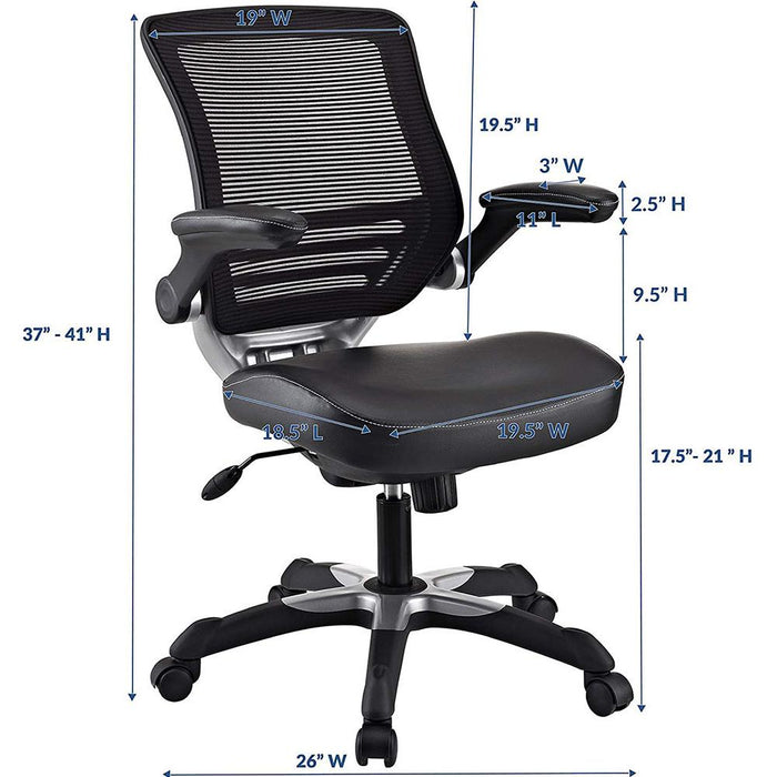 Modway EEI-595-BLK Edge Office Desk Chair With Flip-Up Arms, Black Mesh/Vinyl