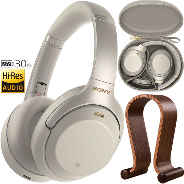 Sony WH-1000XM3 Wireless Noise Cancelling Headphones + Deco Gear Wood Headphone Stand