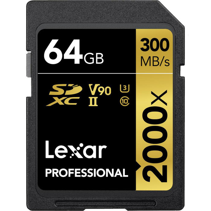 Lexar Pro SDHC 2000X RDR UII BL NA 64GB Memory Card 2 Pack