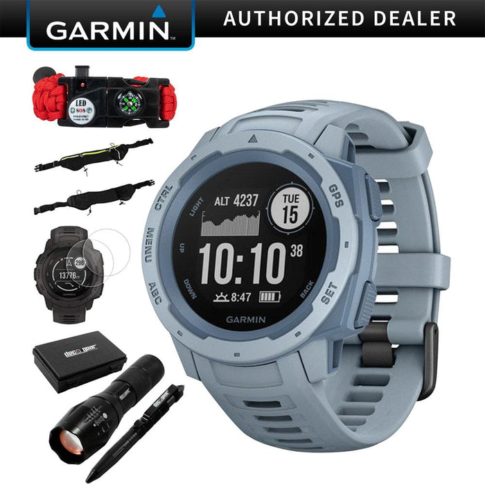 Garmin Instinct Rugged Outdoor Watch w/ GPS, Sea Foam + Accessories Bundle