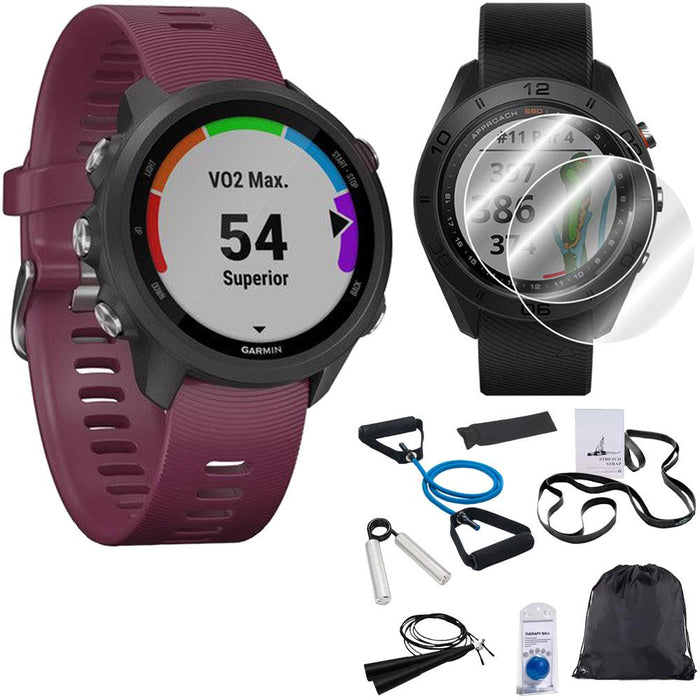 Garmin Forerunner 245 GPS Sport Watch (Berry) with 7-Piece Fitness Kit Bundle