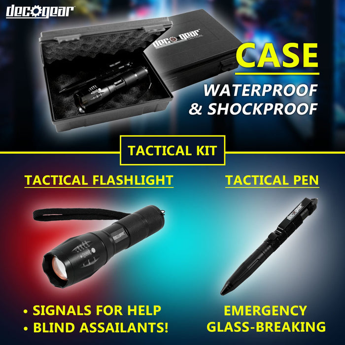 Deco Gear FPT100BK Tactical Flashlight and Pen Set + 2-Pack Survival Bracelet Gift Bundle