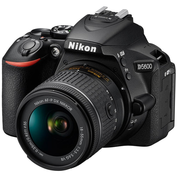 Nikon D5600 24.2MP DSLR Camera w/ AF-P 18-55mm VR Lens (Renewed) Memory & Flash Bundle