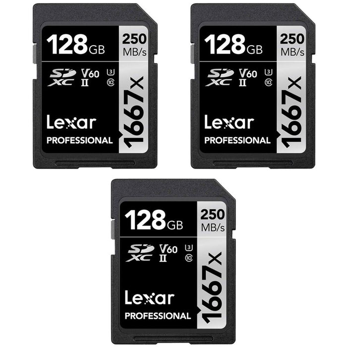 Lexar Professional SDHC / SDXC 1667x UHS-II 128GB Memory Card (3-Pack)