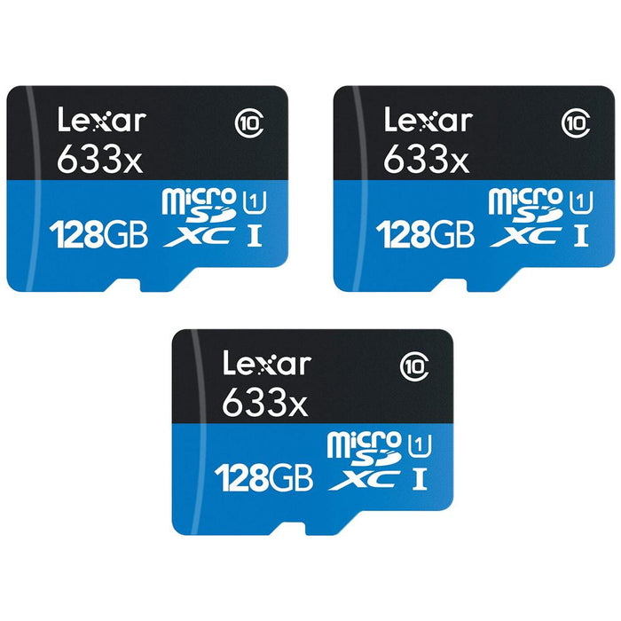 Lexar High-Performance 633x microSDHC/microSDXC UHS-I 128GB Memory Card (3-Pack)