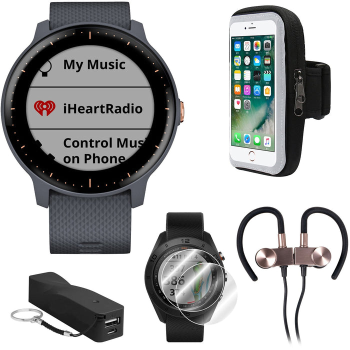 Garmin Vivoactive 3 Music GPS Smartwatch w/ Deco Gear Runner Bundle - Blue+Rose Gold