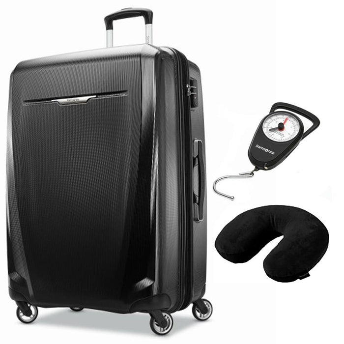Samsonite Winfield 3 DLX Spinner 71/25 Checked Luggage Black + Scale & Pillow