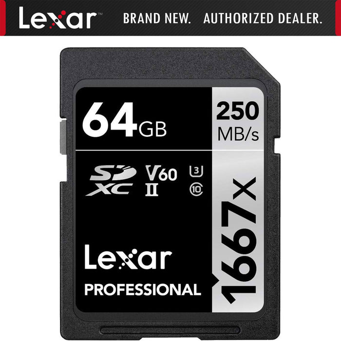 Lexar Professional 1667x 64GB SDXC UHS-II Memory Card, 250MB/s Read, 120MB/s Write